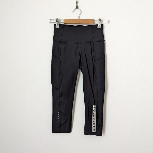 Lululemon x SoulCycle black logo Fast & Free nulux cardio workout crop leggings - Picture 1 of 3
